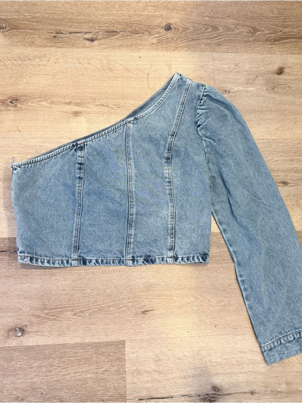 SHEIN Light Blue One-Shoulder Denim Crop Top